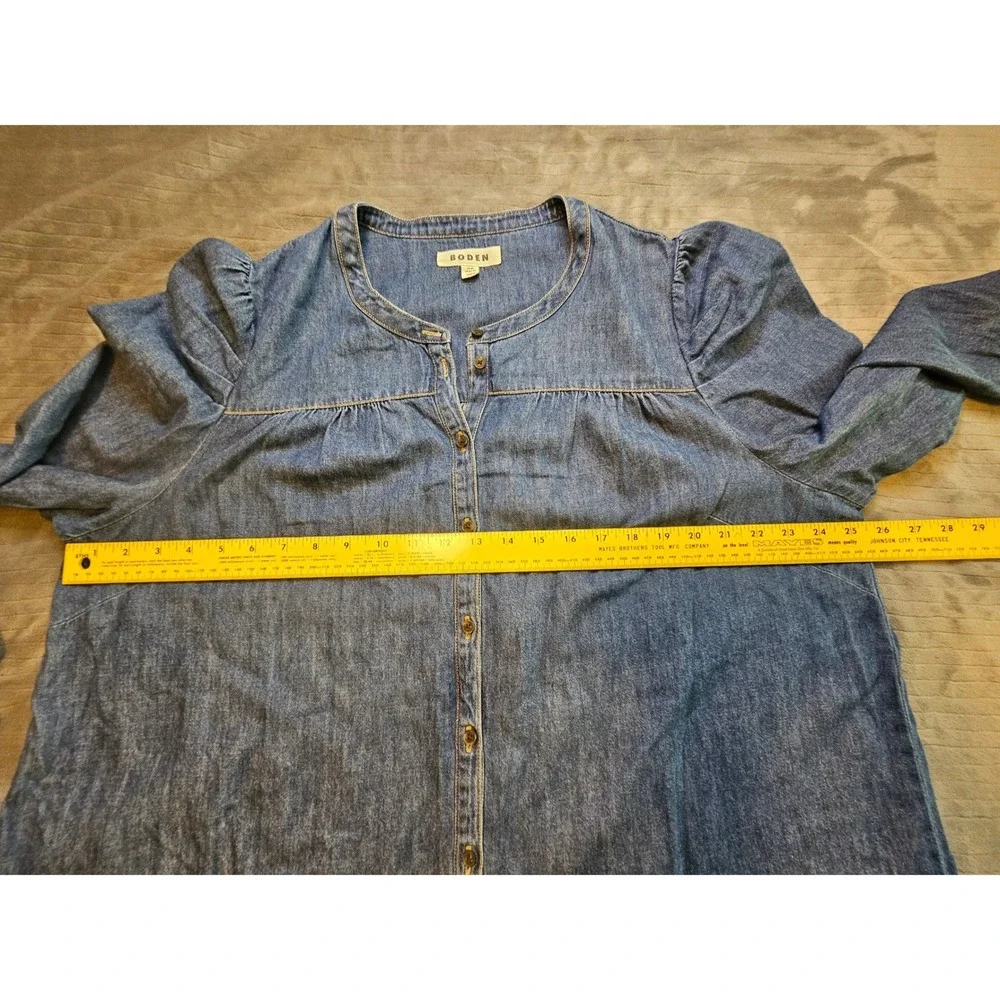 Boden Denim Blouse Medium Wash Puff Shoulder Button Front Top US 20-22